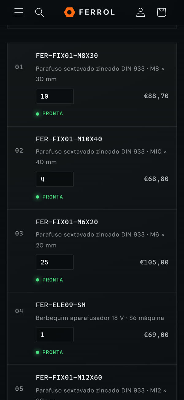 Encomenda por lista da Ferrol no telemóvel